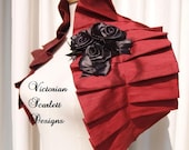SALE Victorian gothic red silk couture shrug shoulder wrap black roses made to order