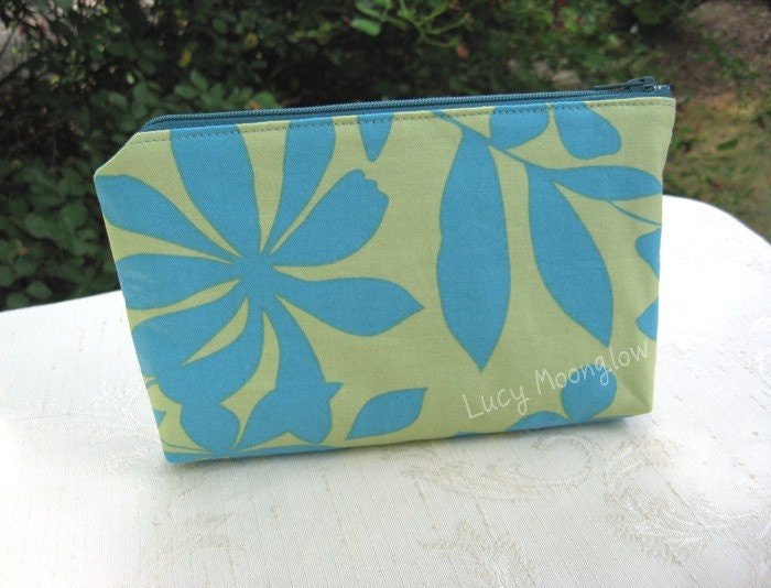 Zipper Pouch Clutch Cosmetic Gadget Case - Lime Green and Turquoise