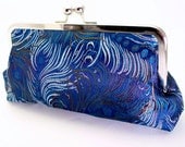 Peacock Feather Clutch  Blue and Chocolate