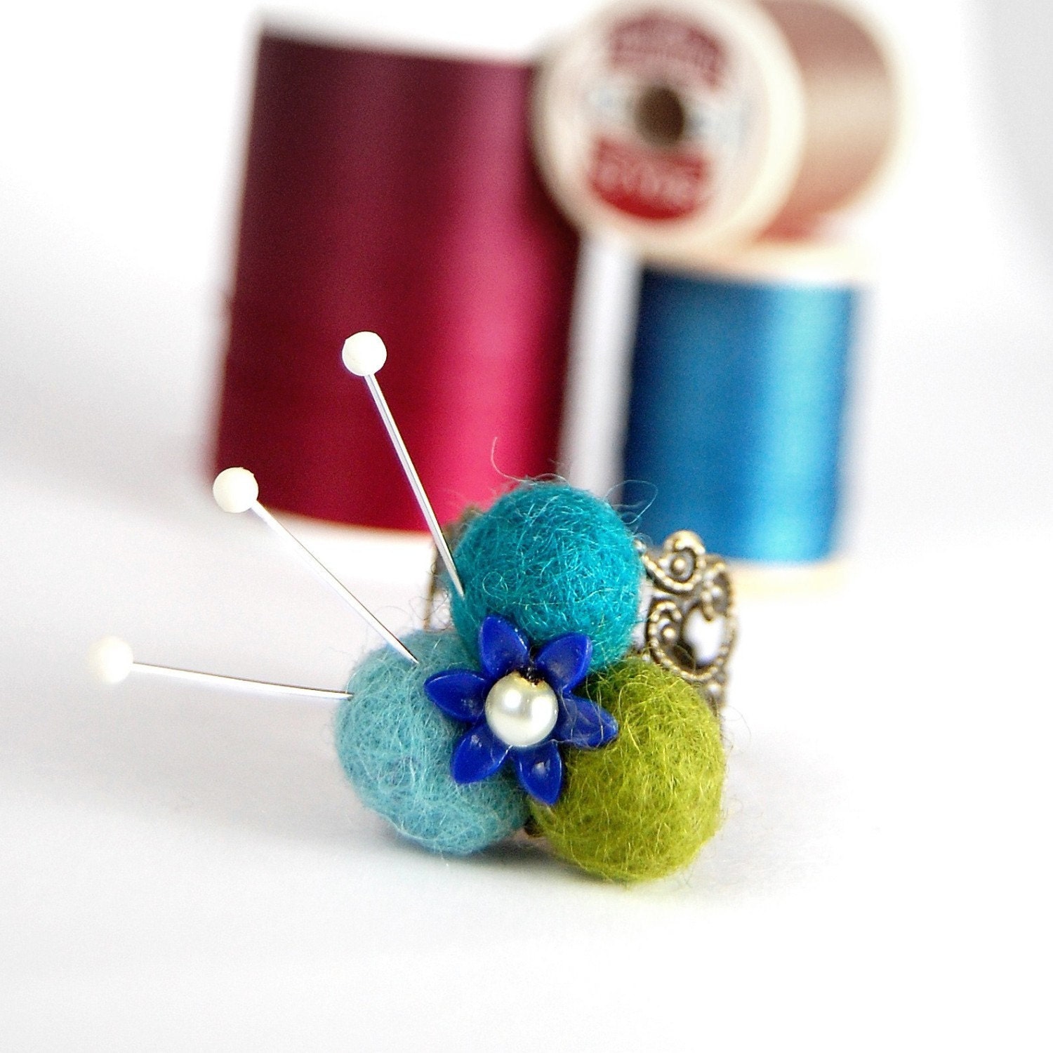 Hand-Felted Pincushion Ring, FREE SHIPPING