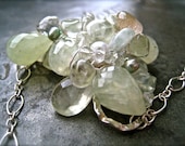mint mojito cluster necklace -- prehenite, green amethyst, one of a kind wire wrap focal pendant, elegant, feminine, ethereal