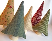 Country Charm Trees - tiny forest of 5 red, green, and cream fabric trees - housewares