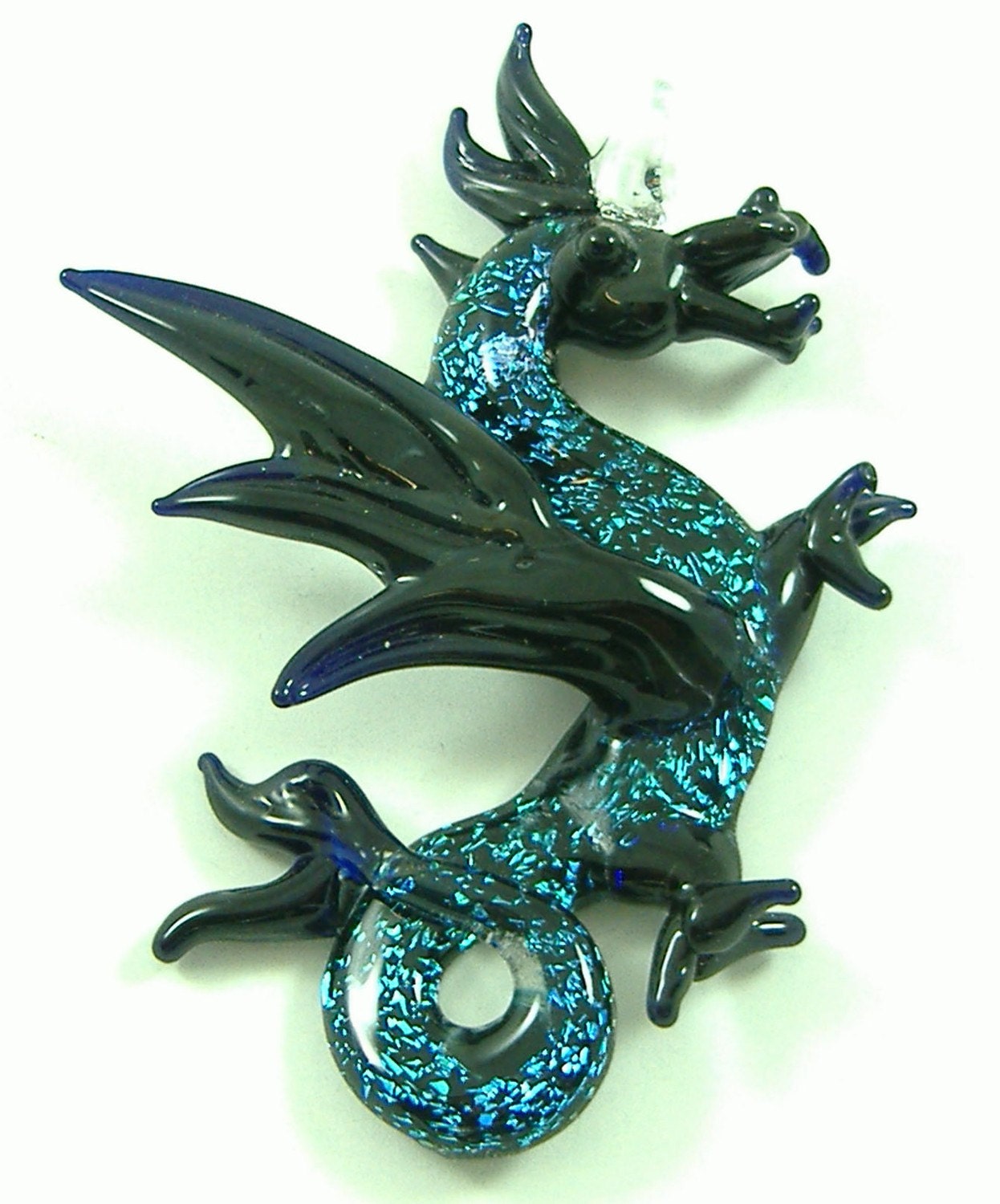 Blue Dichroic Dragon Pendant Hand Blown Glass