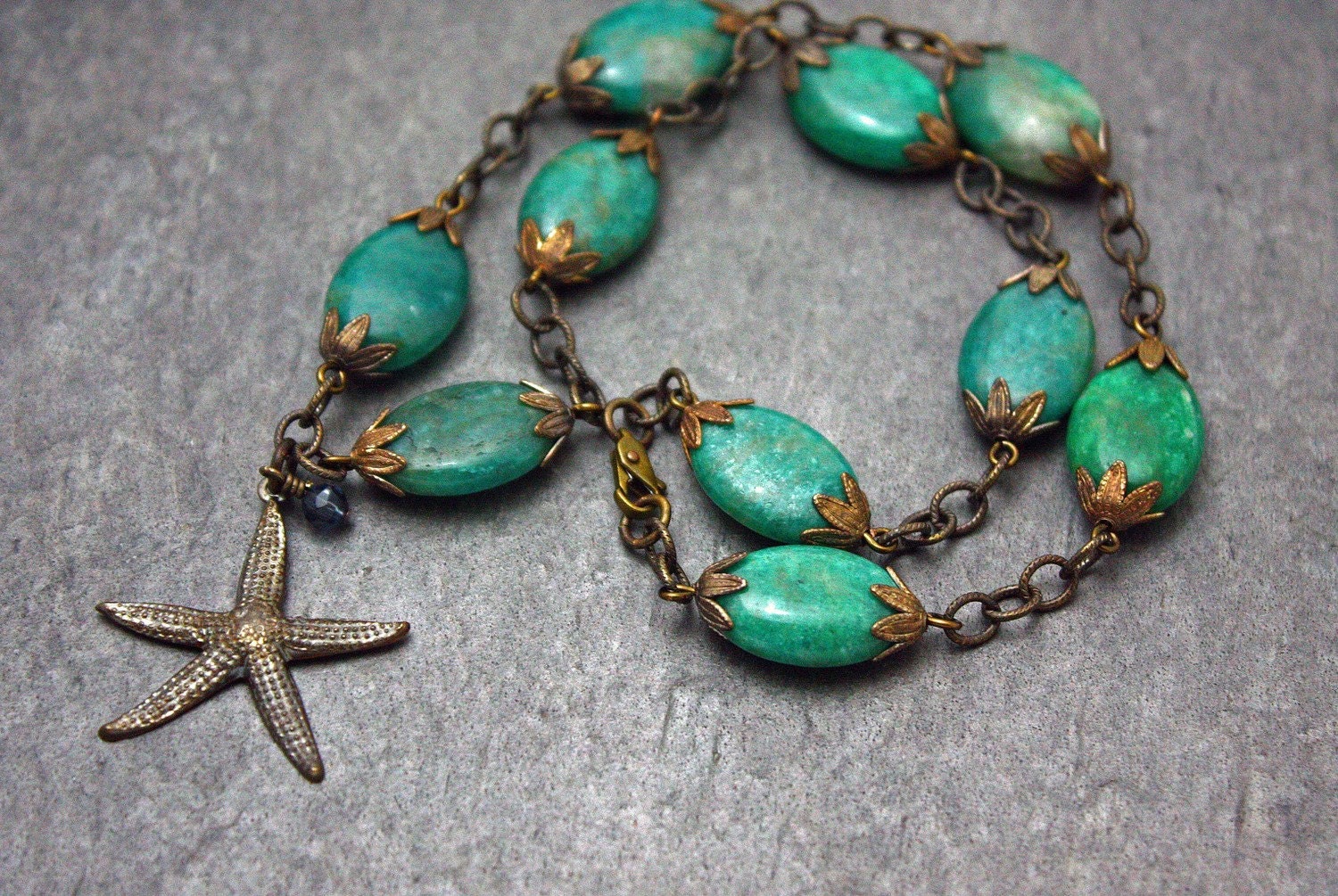 Sea Life necklace- Amazonite and brass