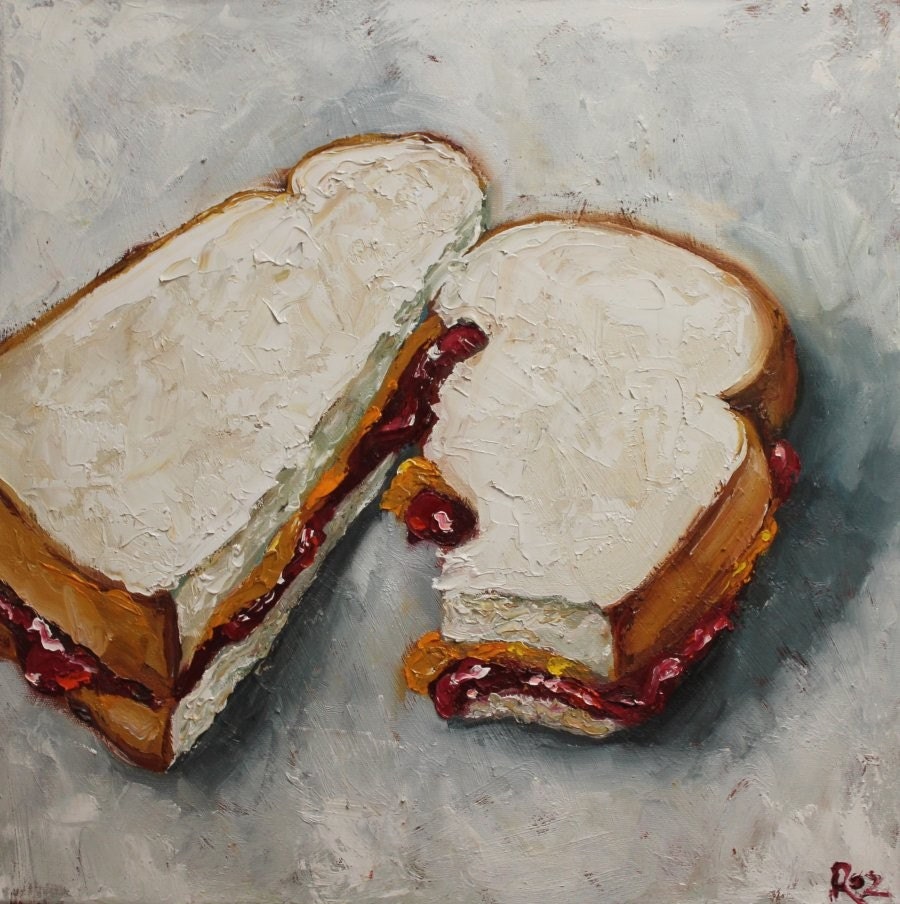 PB and J Sandwich 18x18 inch original oil painting by Roz