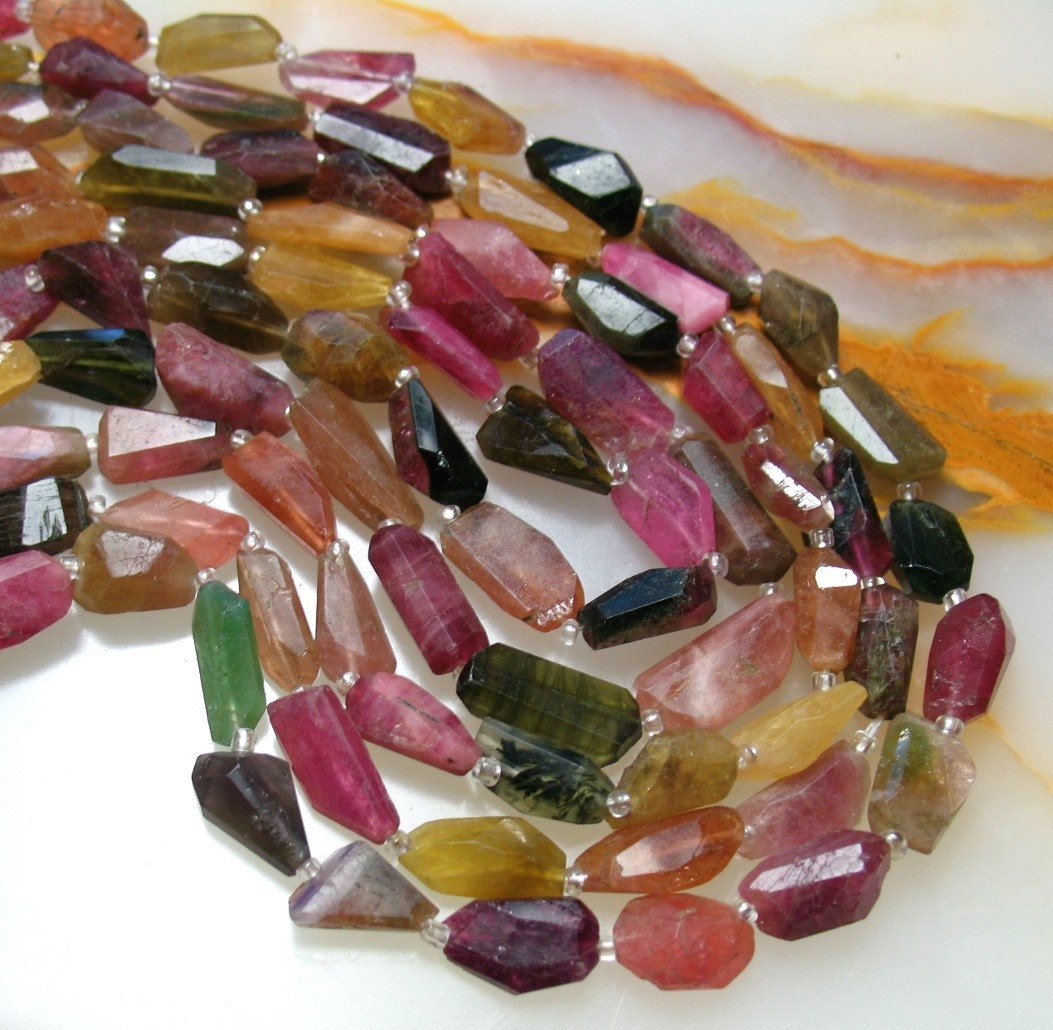 Lots Of Pink Tourmaline Rainbow Elongated BARREL Nugget Beads 14 1/2 Inches