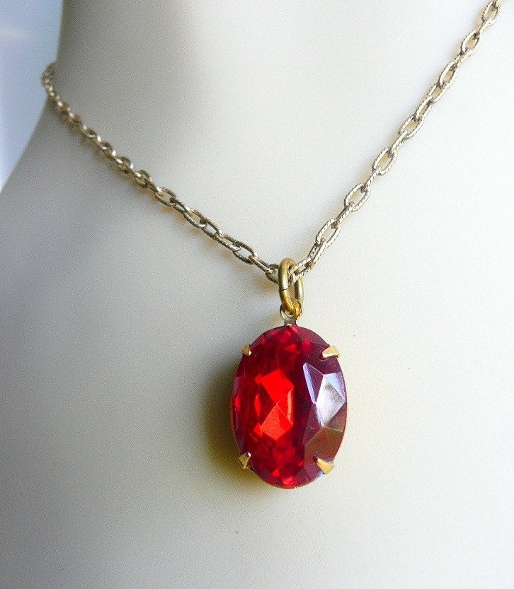 Necklace - Vintage Rhinestone in Ruby Red