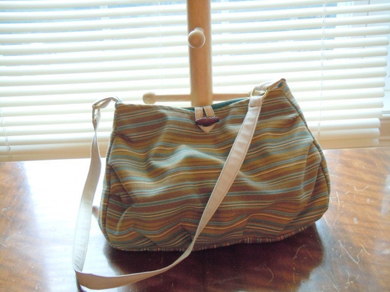 ON SALE! Handmade Purse in a tan and  teal stripe