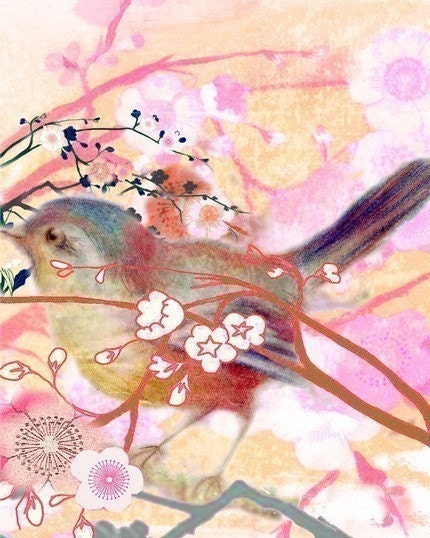 April - Bird and Blossoms Print - Free Shipping