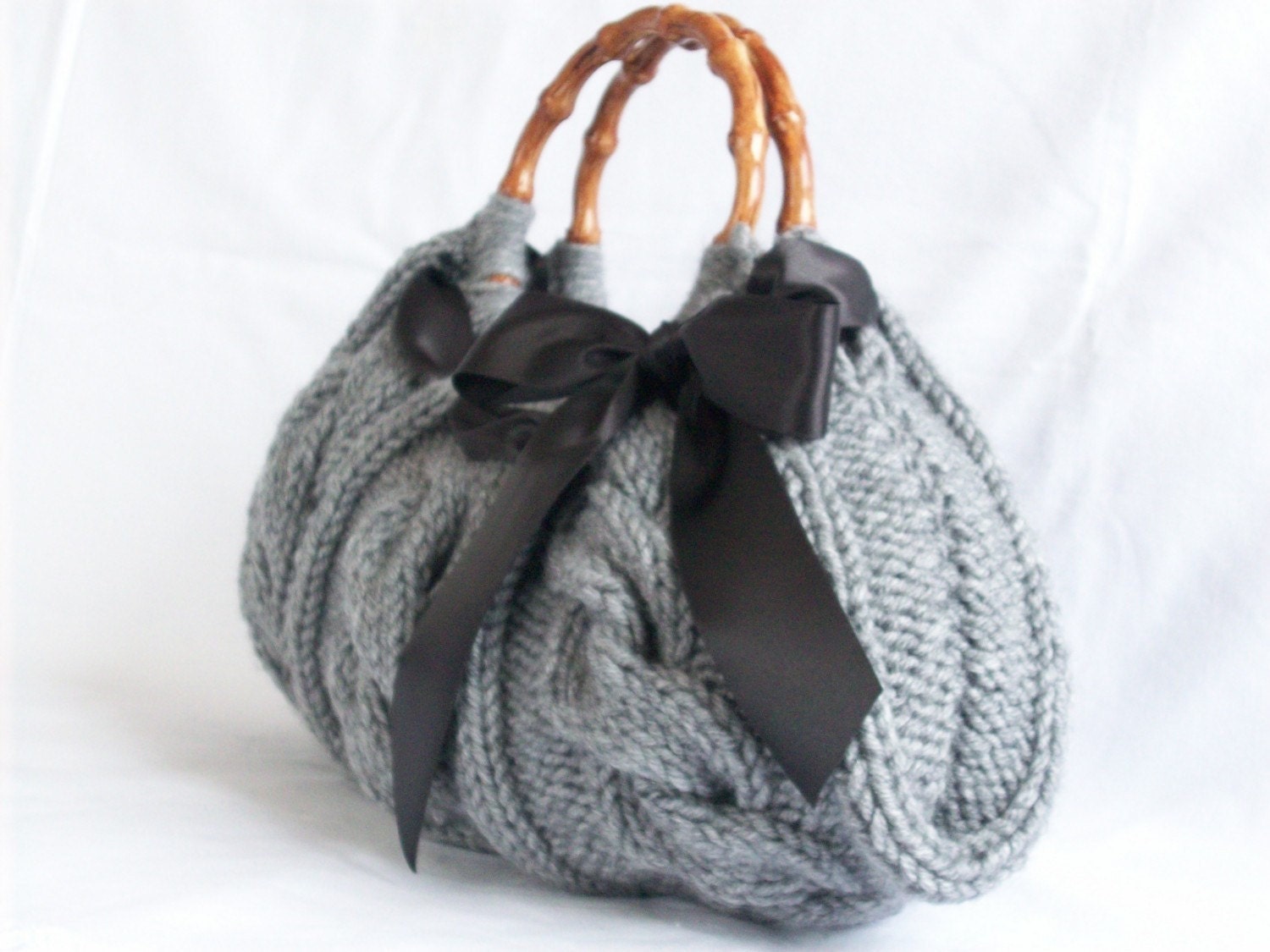 Handbag, Knitted Gray Bag Nr-046