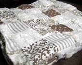 Brown and Cream with Minky Cuddle Quilt 42 x 36 inch