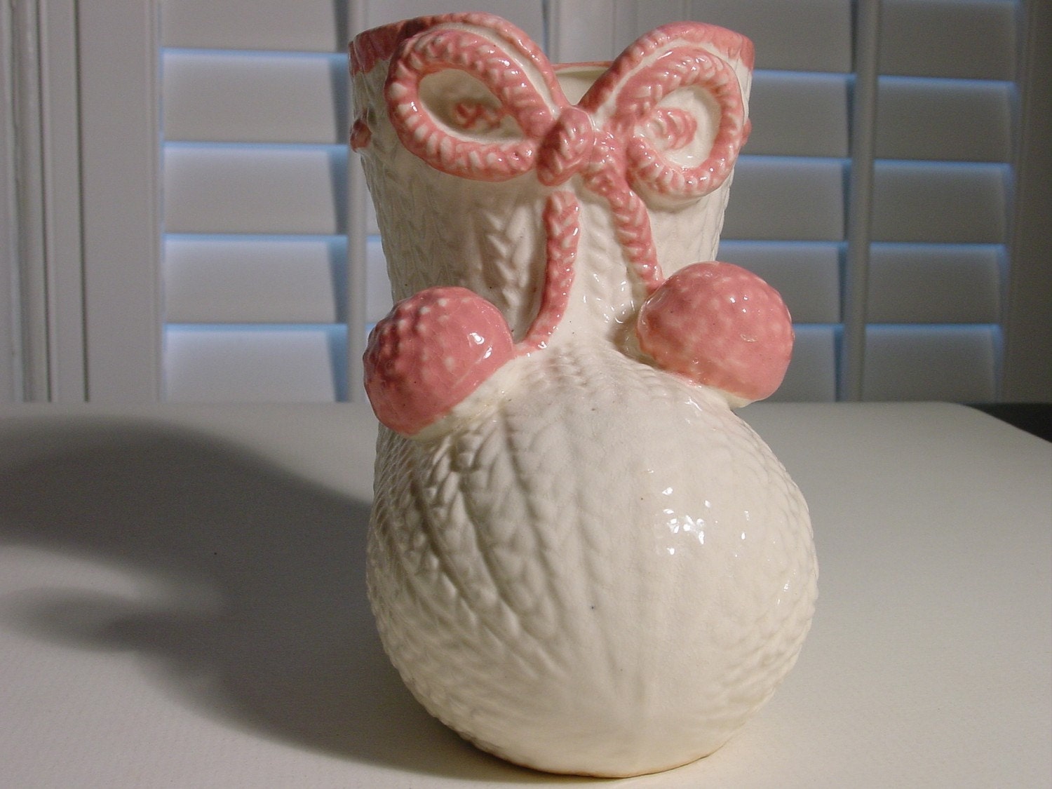 Vintage 1950s Ceramic Baby Bootie Planter Pink and Cream