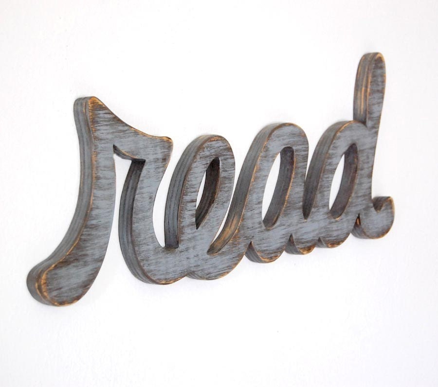 READ Wood Distressed Wall Sign SLATE GRAY