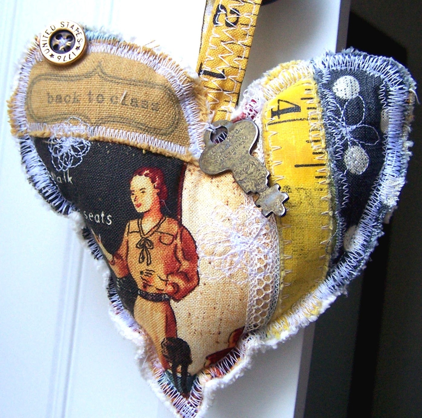 VINTAGE Style BACK TO CLASS  Key to my  Heart PIN CUSHION