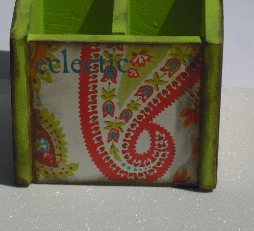 Lime Green and Paisley Pen or Pencil Holder