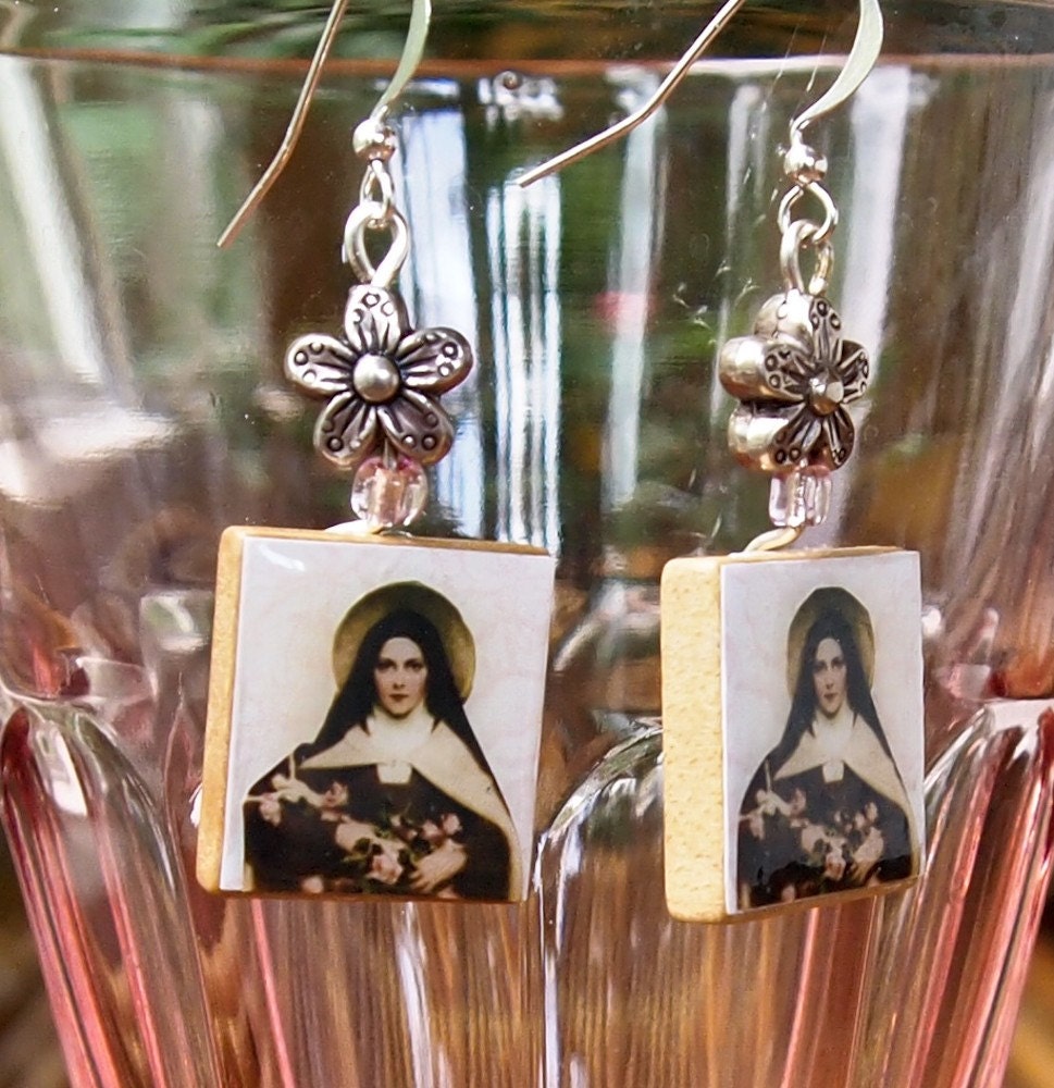SALE - St Therese (Little Flower) earrings