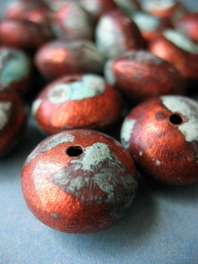 Water and Wood Beads - Patinated Copper Beads