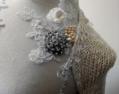 MADE IT ON ETSY FRONT PAGE..Beautiful unique knitted bolero with lace edging..