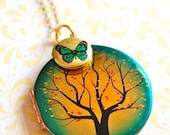 The Tree and the Butterfly Lockets Necklace - Vintage