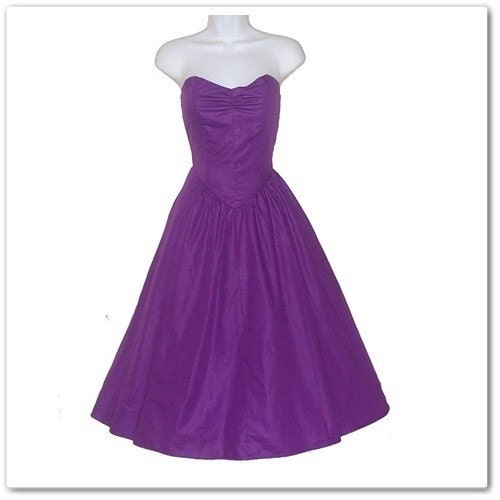 ON SALE Vintage 80s Purple Smocked Strapless Sun Dress XS S