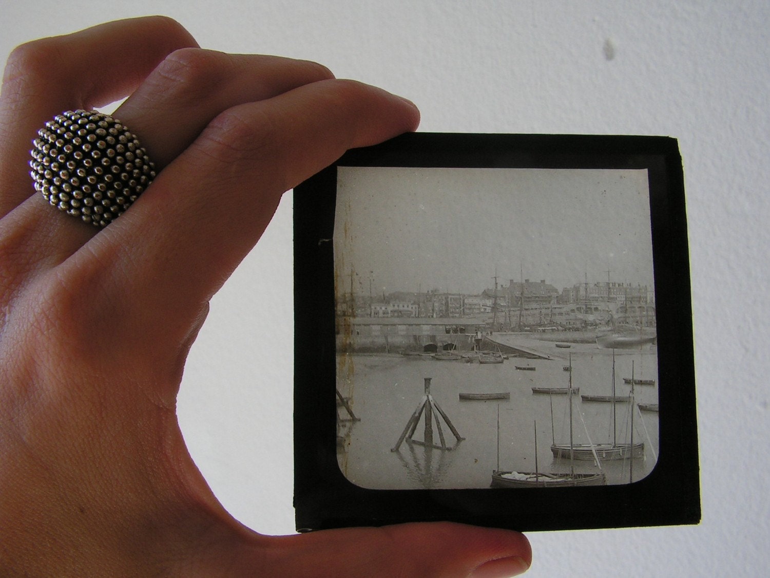 Antique photography, gorgeous glass slide, European harbours, Ramsgate (UK)