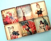 Lady Liberty - Red, White and Blue - Inch Square Glass Magnet Set