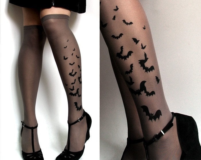 GREY brand new color sexy BATS TATTOO knee-high stockings / nylons