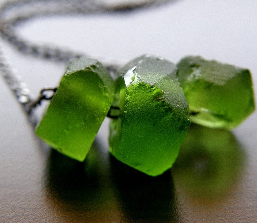 Green Recycled Glass Necklace - Forest- Free Shipping Etsy