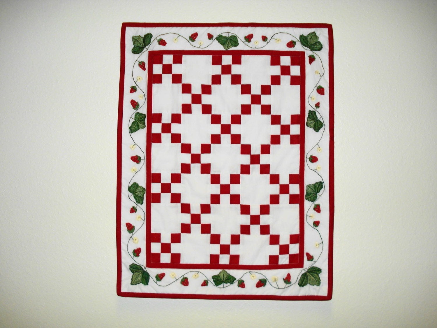 Hand Embroidered Strawberry Fields Quilt