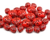 26 Red Ladybug Czech Glass Beads - 9 big and 17 small - aul2010119