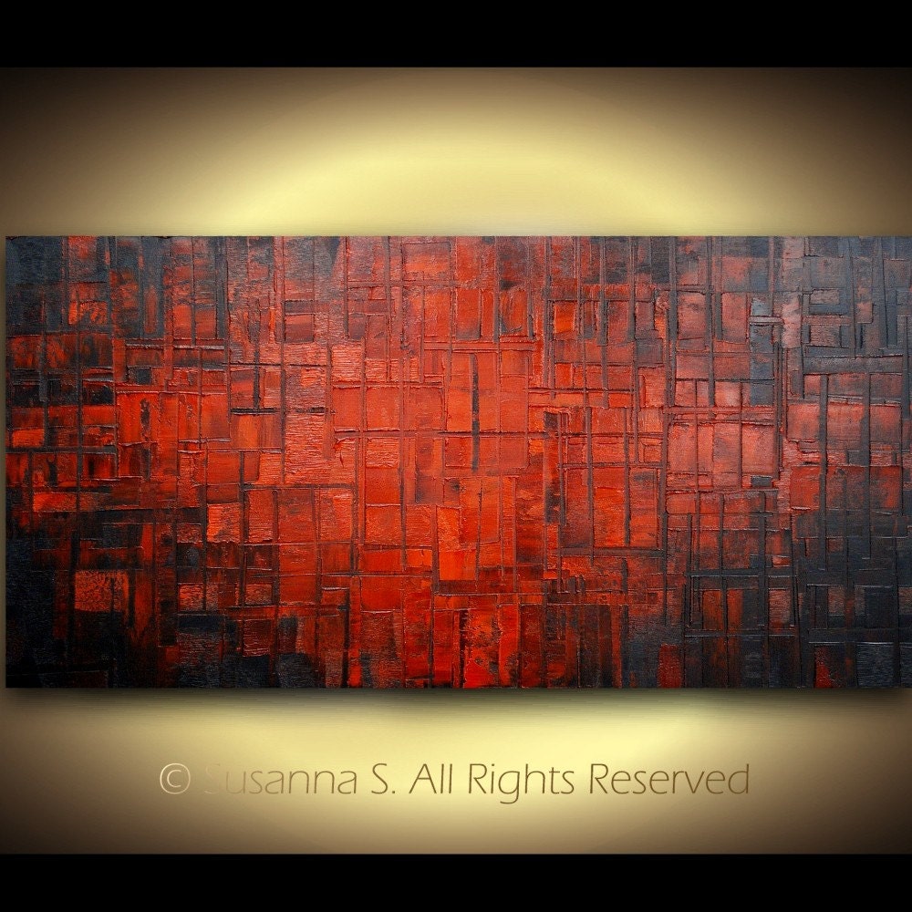 ORIGINAL Large Red Abstract Art Modern Palette Knife Oil Textured Painting by Susanna 48x24