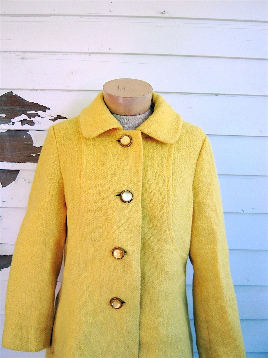 Vintage 1960s bright yellow wool coat