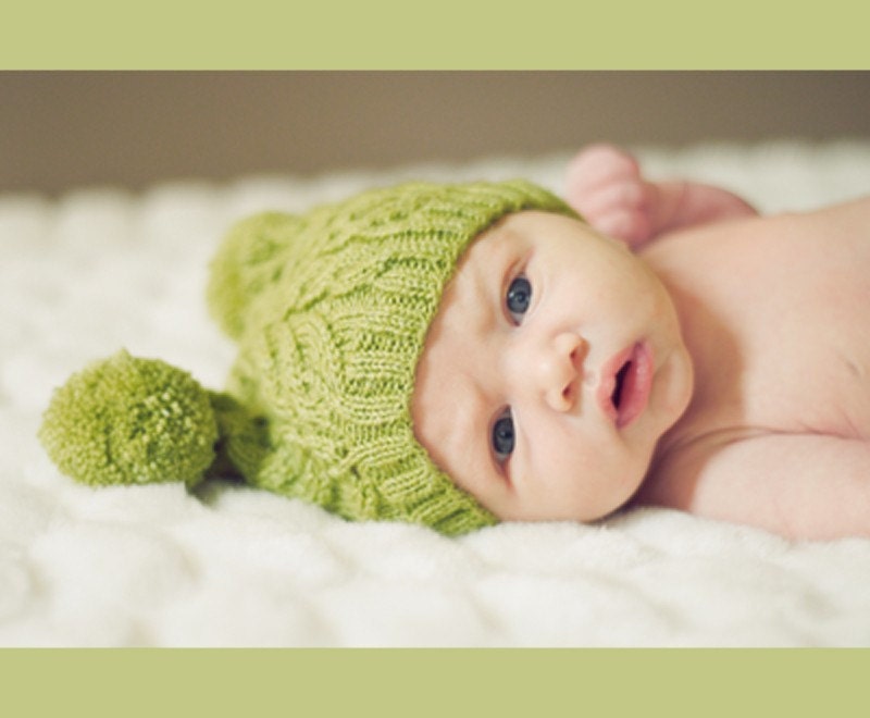 Cabled Knit Hat for Baby, Blue Lime