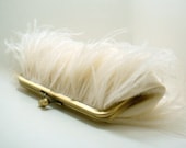 Ostrich Feather Bridal Clutch in Ivory and Gold