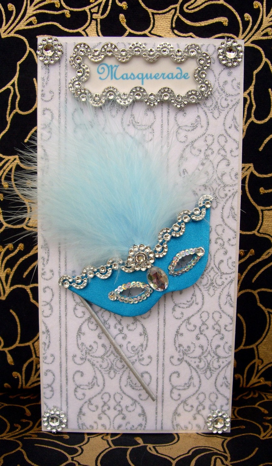 Masquerade Turquoise Mask Personalised Card / Handmade Greeting Card