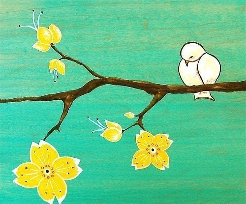 Yellow Cherry Blossoms and Chickadee--8x10