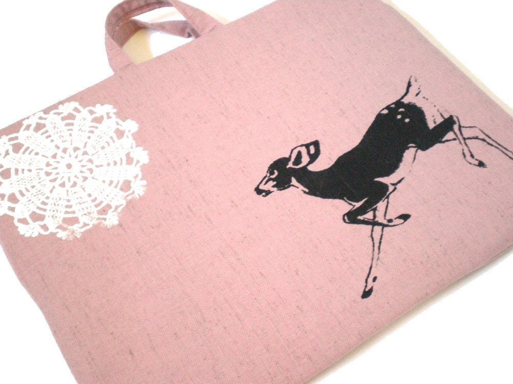 Laptop Bag - Pink Fawn and Lace - Custom Sizing Avaialble