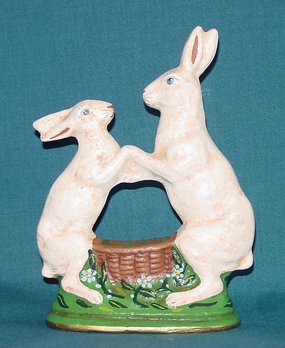 DANCING PRANCING Papier Mache RABBITS Hand Crafted CHOCOLATE MOLD Susan Brack