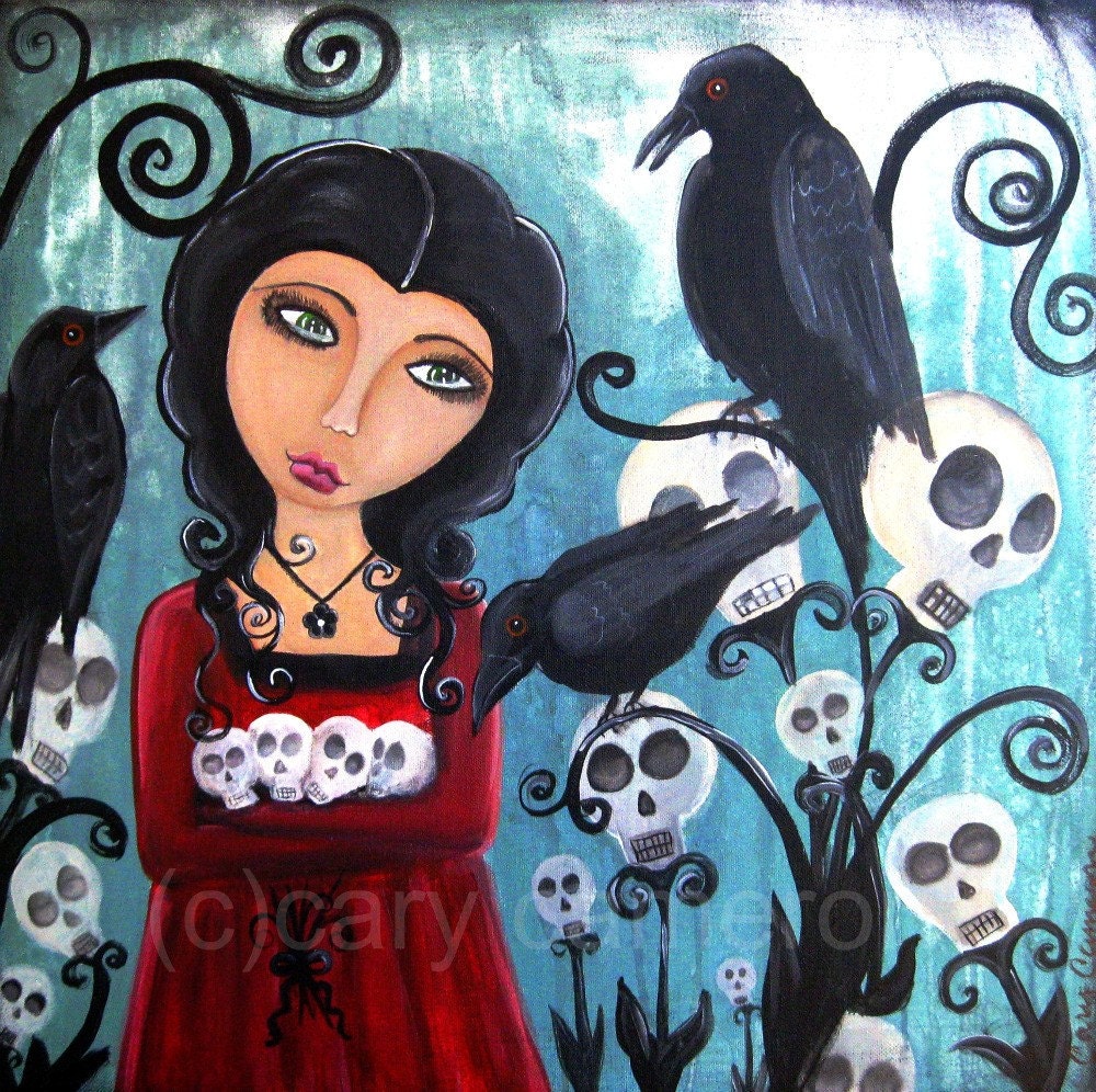 Garden of the Lost skull gothic crows fantasy fairy art print cary cameron