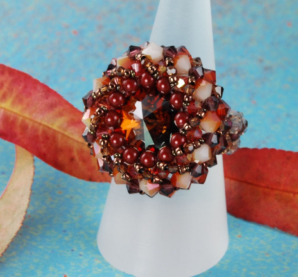 Swarovski Crystal Cocktail Ring in Fall Colors