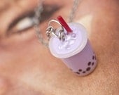 Roscata Purple Taro Boba Necklace Pendant Handmade Polymer Clay Cocktail Miniature Art Jewelry