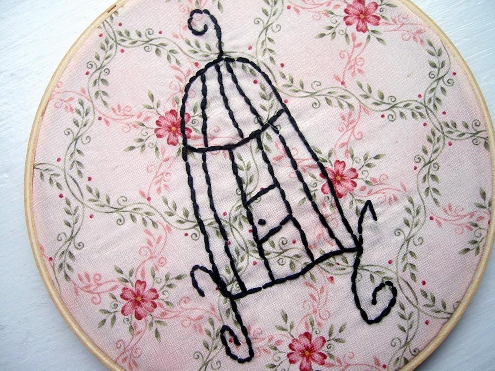 Aunt Bea's Bird Cage-Embroidery Hoop Wall Art