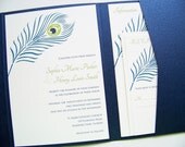Peacock Feather Wedding Pocket Fold Invitation Suite