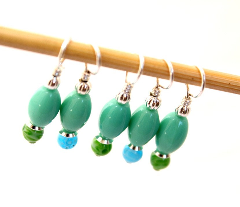 Turquoise Sliver- Knitting Stitch Markers- Set of 5- Medium