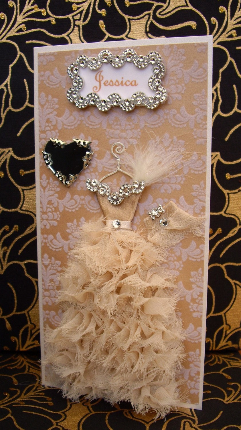 Jessica Personalised Ruffled Dress Card / Handmade Greeting Card