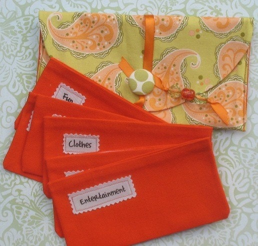 SIX Fabric Cash Only Money Envelopes with VELCRO and Designer Carrier - Green Friendly
