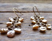 Vermeil Argyle earrings with Peach Keishi pearls and Rose Quartz