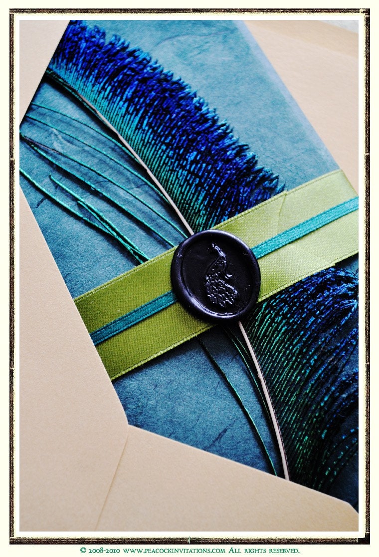 SERENA  Pavo Collection Peacock Themed Wedding Invitations in Emerald Forest and Olivine Greens and Black