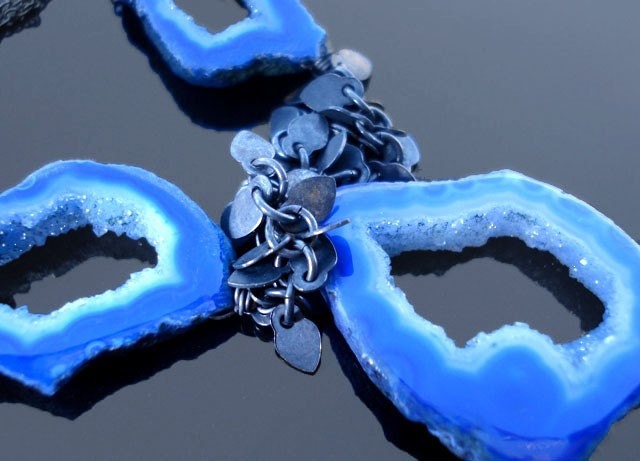 Cobalt blue druzy agate cluster necklace