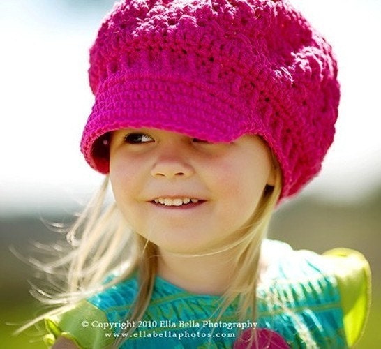 12 to 24 Month Newsgirl Hat - hot pink, natural cotton, photo prop